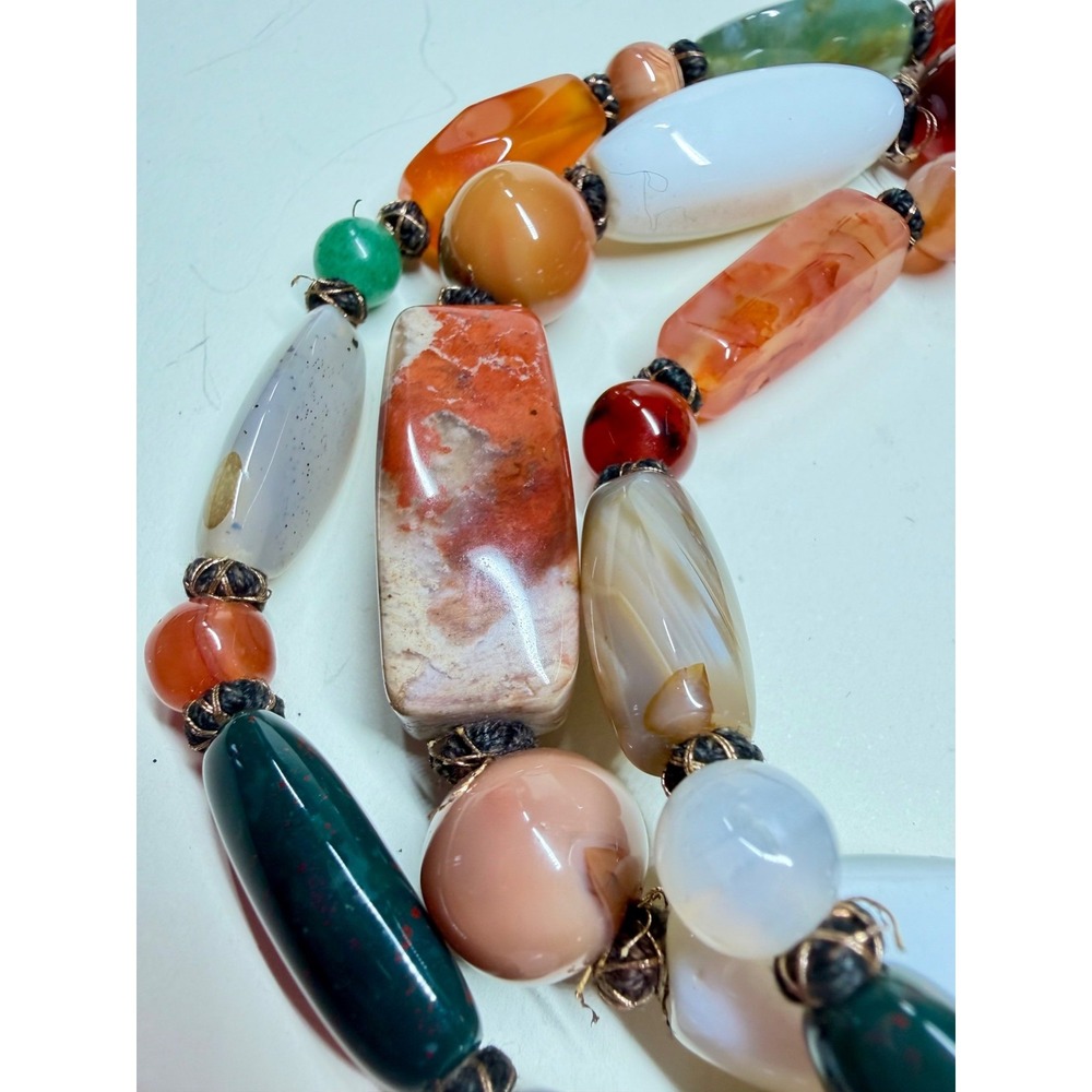Mixed Gemstone Necklace Agate Carnelian Jasper Boho Statement 30"